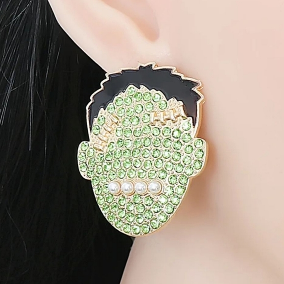 NEW FRANKENSTEIN RHINESTONE HALLOWEEN EARRINGS - Picture 2 of 7